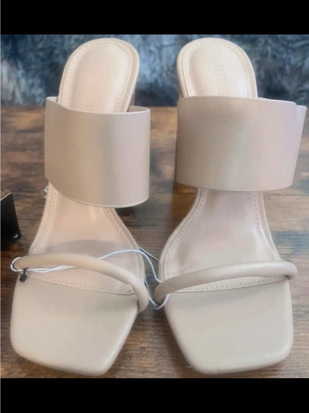 Forever 21 Nude Wide-Strap Slide Heels with Toe Loop